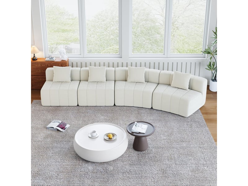  Canapé 4 places - 388x83.8x73.6 cm - canapé d'angle modulaire incurvé chenille avec coussins sans montage - beige  - Conforama D