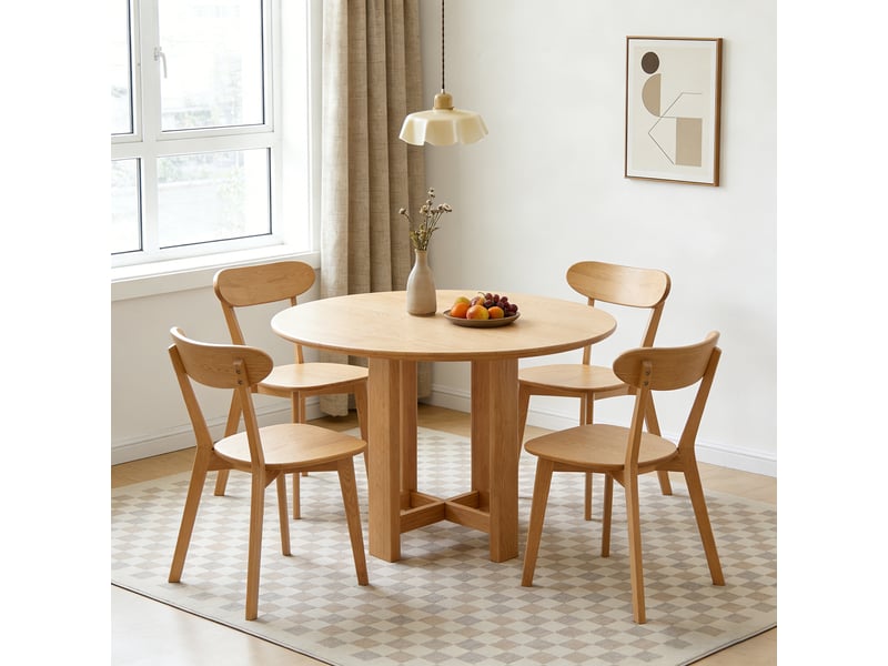  Lot de 2 chaises de salle à manger 100 % bois massif, style mid-century, dossier incurvé ergonomique, patins réglables, finition naturelle  - Conforama B