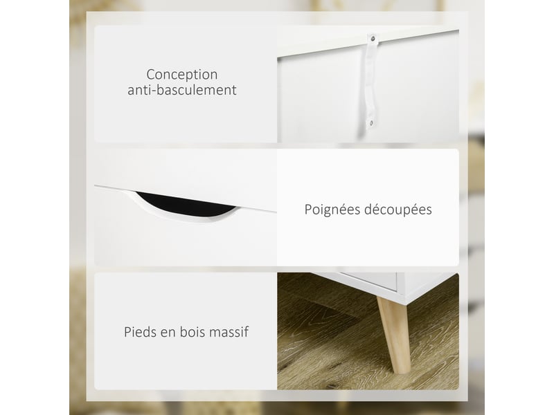  Commode 5 tiroirs meuble de rangement 4 pieds biseautés - bois, 60 x 40 x 77,5 cm, blanc  - Conforama R