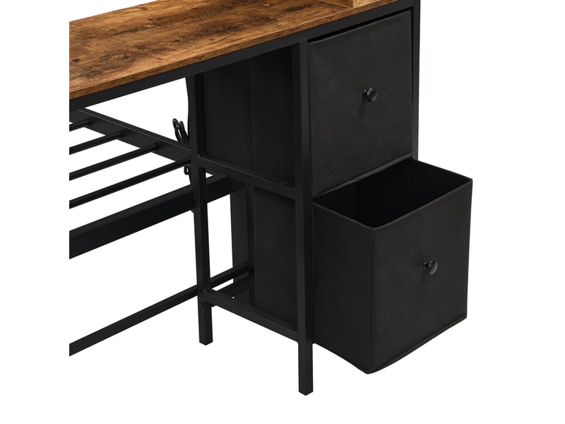 Lit simple 120x200 cm avec rangement en métal et bois noir+naturel, sans matelas - Conforama E