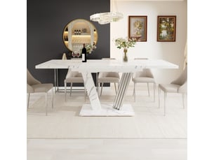Table extensible en marbre 120-160 x 80 x 76 cm, rallonge papillon, pieds en éventail, cuisine et salon