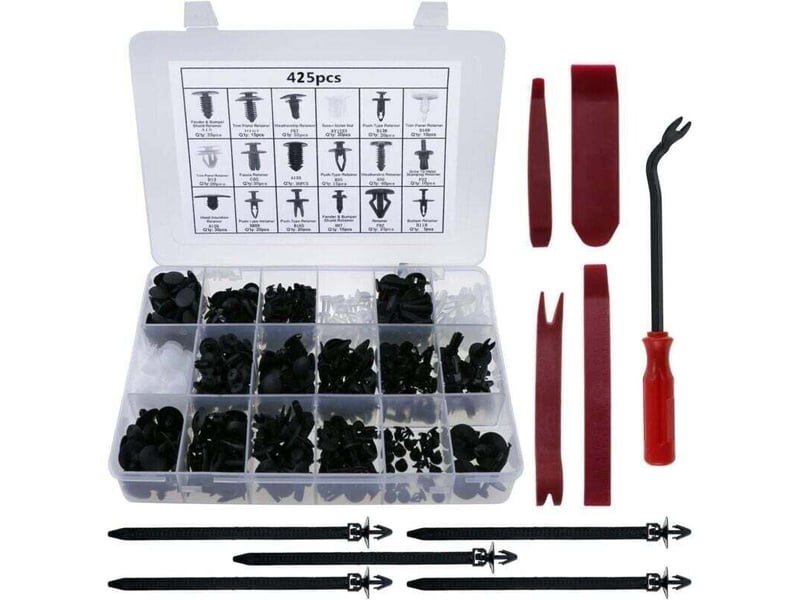 425pcs rivet clips plastique rivet universel nylon noir clips, rivets plastiques fixation de protection universel pour auto voitures  - Conforama A