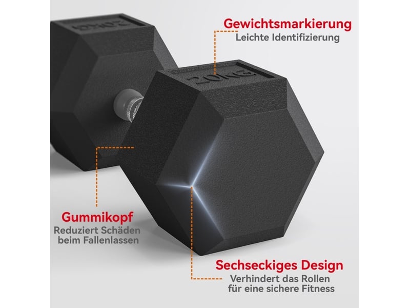  Haltère hexagonal 20 kg en fonte noire, poignée moletée, pour musculation à domicile, salle de sport ou bureau  - Conforama B