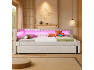 Lit gigogne 90x200 cm <strong>HAVRYA</strong>  <strong></strong> coloris beige