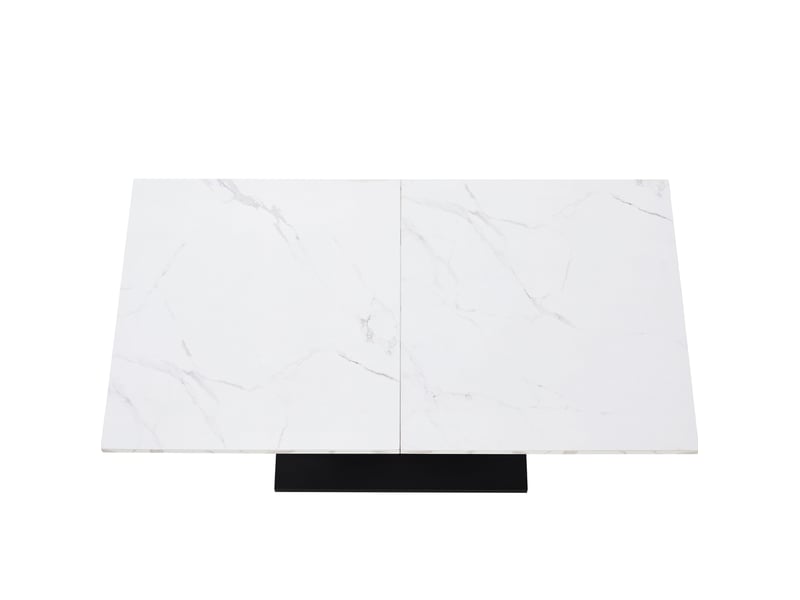  Table à manger 140x75x75,5cm, table rectangulaire, motif de marbre, pied réglable en métal, style design,mdf, blanc+noir  - Conforama R