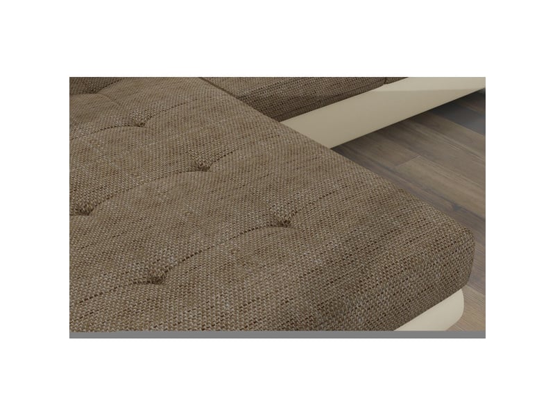  Canapé d'angle convertible amanda beige et crème en tissu grosse maille  - Conforama D