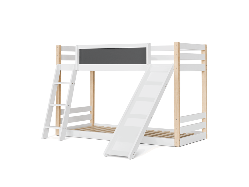 Lit superposé enfant 90 x 200 cm avec toboggan et escalier lit double structure en bois massif avec garde-corps de sécurité blanc EVARICH - Conforama A