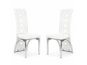 Lot de 2 chaises de salle à manger h102 cm, métal argenté, chaise cuisine, dossier géométrique, style contemporain, pu blanc