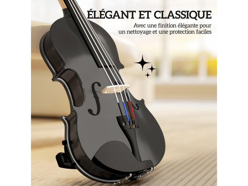  Violon 44 ensemble de violon en bois massif pour adultes et débutants avec étui léger et portable 60 x 21 cm noir  - Conforama R