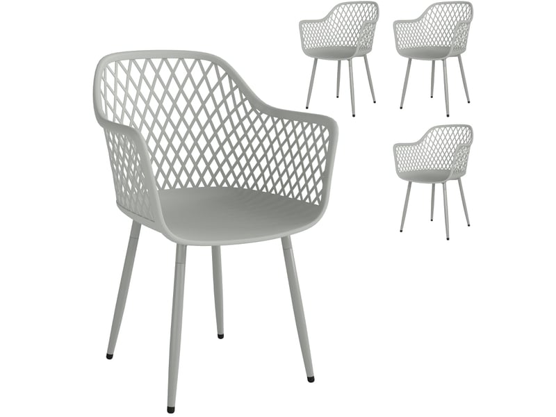  Lot de 4 chaises de jardin en plastique anti-uv avec accoudoirs gris 56x51x84 cm  - Conforama A