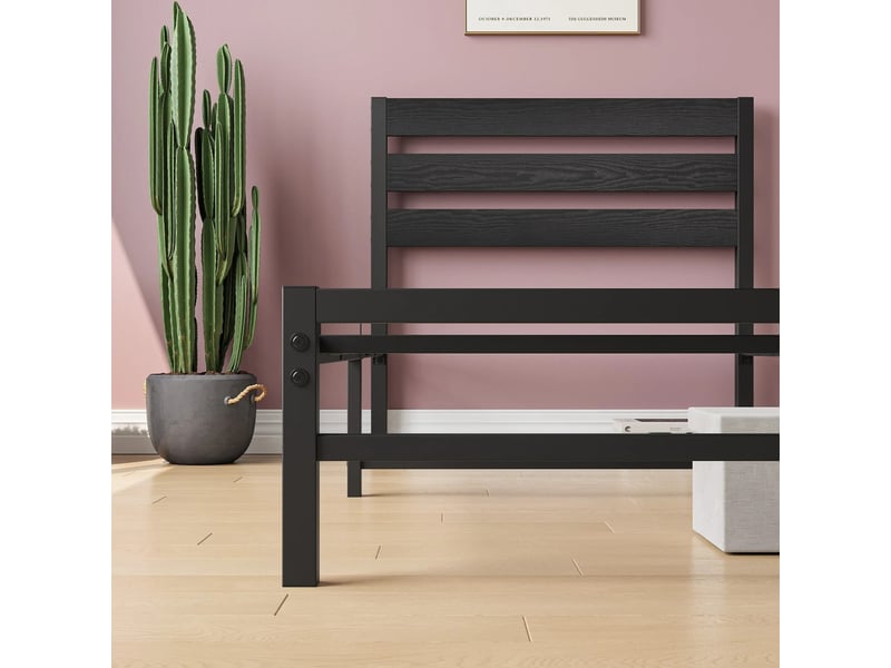 Lit 90x200 cm en métal, solide et durable, grand espace de rangement sous le lit,noir - Conforama R