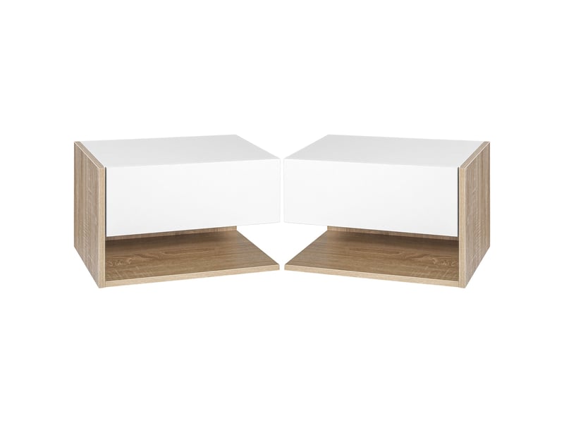  Lot de 2 tables de chevet murales flottantes tiroir étagère 46 x 30 x 30 cm contemporain en panneaux de particules blanc 21_0001461  - Conforama A