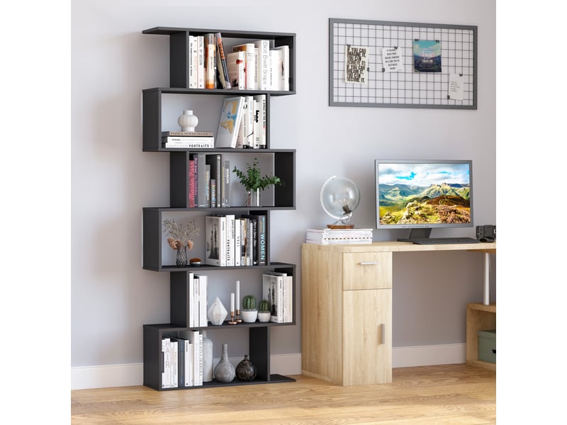  Étagère à 6 niveaux en bois en forme de s, 80 x 24 x 191 cm, étagères noires  - Conforama C