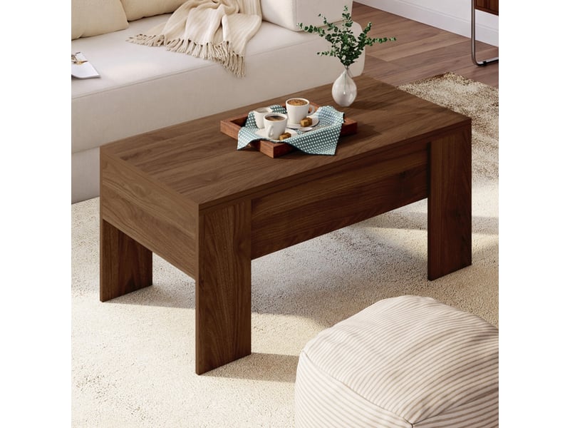  Table basse plateau relevable rectangulaire convertible en table à manger tara 100 cm bois effet noyer  - Conforama E