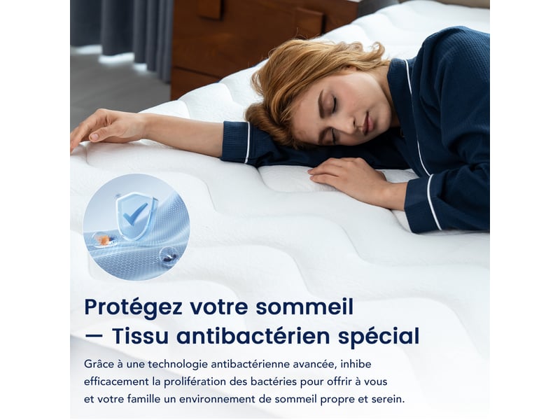  Matelas à ressorts ensachés individuellement 150x200cm – 22cm d'épaisseur, 7 zones de confort, soutien moyenferme (h3h4), ergonomique, respirant et anti-acariens, certifié oeko-tex. 7 zones de confort - Conforama E