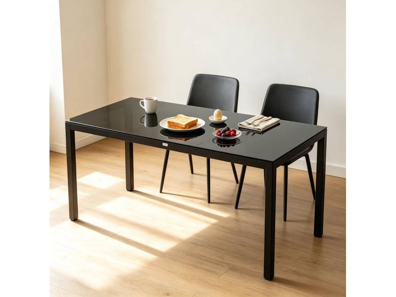 Table de jardin rectangulaire 180 x 80 cm en aluminium et verre trempé noir - Conforama C