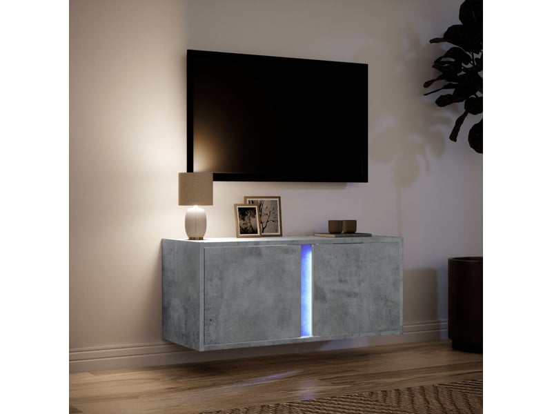 Meuble tv - banc tv - meuble de rangement mural avec lumières led gris béton 80x31x35 cm - Conforama E