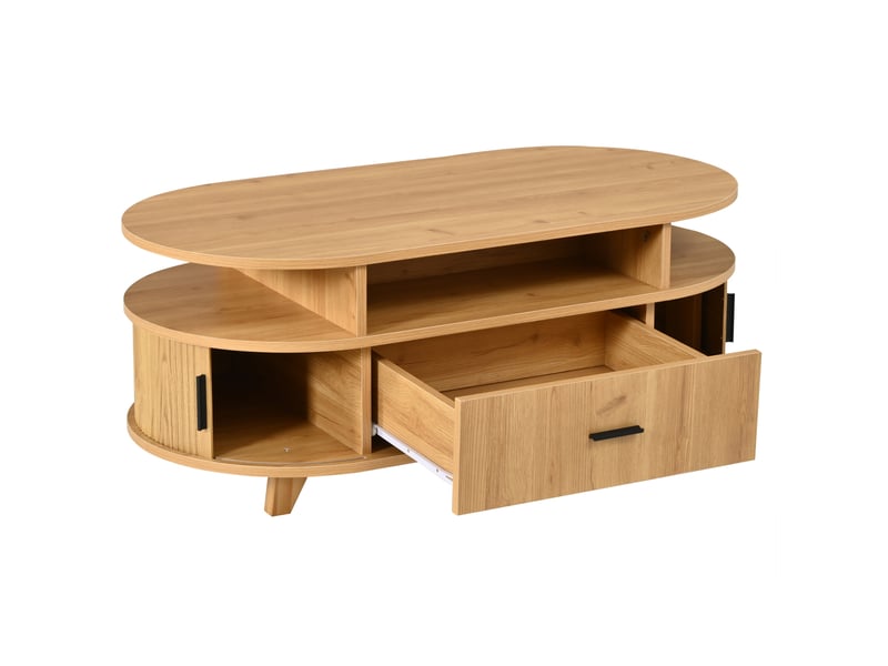  Table basse ovale avec tiroir, table salon en mdf effet bois naturel, 100x50x40 cm  - Conforama D