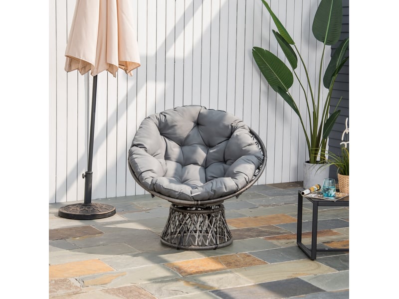  Fauteuil papasan 87x97x86 cm pivotant 360 degrés métal gris  - Conforama C