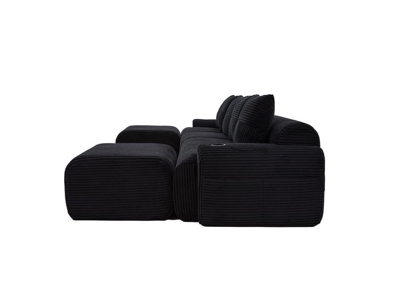 Canapé modulable, canapé de salon — porte-gobelets, en velours tricoté, noir - Conforama B