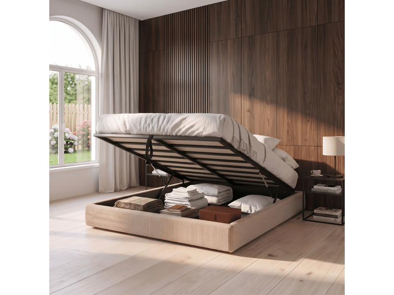  Lit coffre ouverture latérale et frontale 140x190 cm - tissu mesh 3d beige - collection parallèle C02-LTC74-P 140/190 3DBE - Conforama B