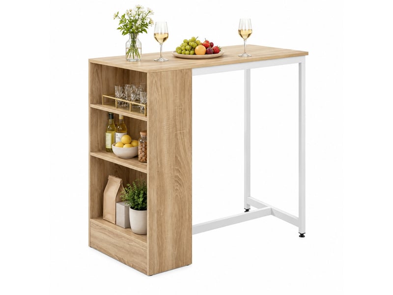 Table haute 91x49x91 cm en panneaux de particules et métal avec rangement ouvert chêne clair et blanc chicfurn - Conforama A