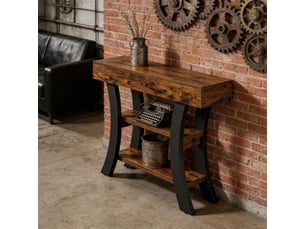 Table console avec étagères en mdf et métal marron rustique et noir 105x30x80 cm