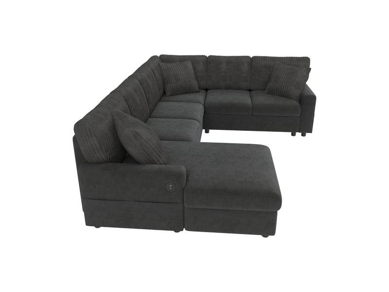  Canapé d’angle - 249 × 196 × 83 cm - usbtype-c - velours côtelé - gris CARDUME ESTIVAL - Conforama A