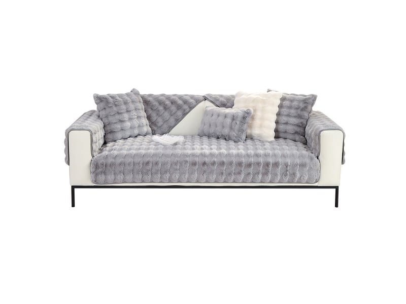 Housses de coussin en fausse fourrure forme l – pour salon, gris foncé, 70x70cm - Conforama A