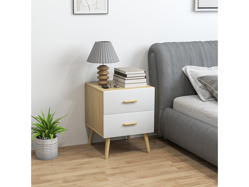  Table de chevet en bois de style scandinave avec 2 tiroirs, 40 x 40 x 50 cm, chêne  - Conforama C