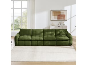 Canapé droit 4 places sans cadre, canapé modulaire, housse chenille, mousse 32d, assises larges et profondes, sans montage, verte