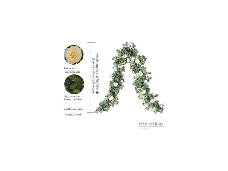  Guirlande d'eucalyptus avec camélias, 2m, fausse fleur artificielle, décoration de vigne rose en soie, fausse feuille suspendue  - Conforama D