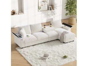 Canapé d'angle convertible réversible 4 places en chenille beige avec rangement