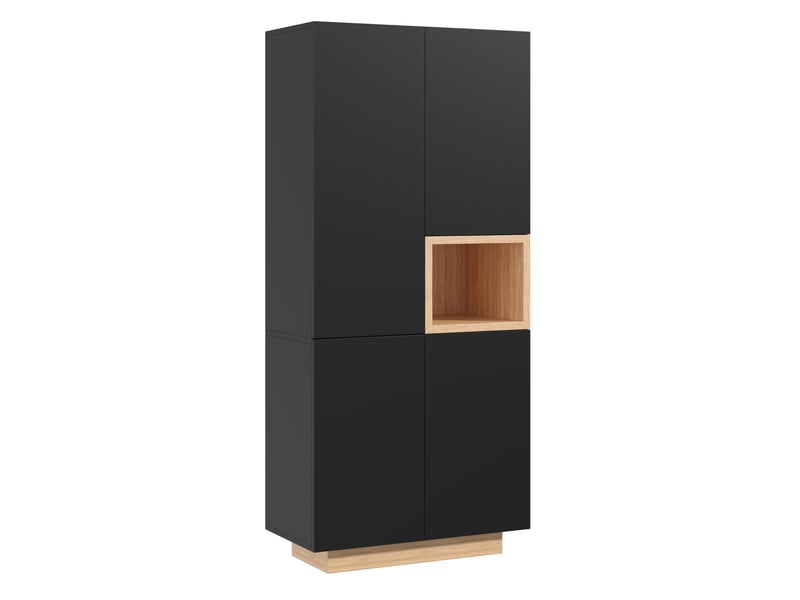  Armoire de chambre noire 2 portes avec 2 penderies et 6 compartiments, 90x45x200 cm, mdf  - Conforama R
