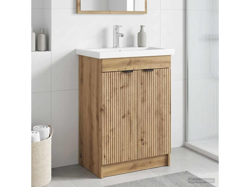  Armoire sous évier de salle de bain, meuble de rangement chêne artisanal shl7313  - Conforama B
