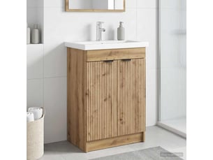 Armoire sous évier de salle de bain, meuble de rangement chêne artisanal shl7313