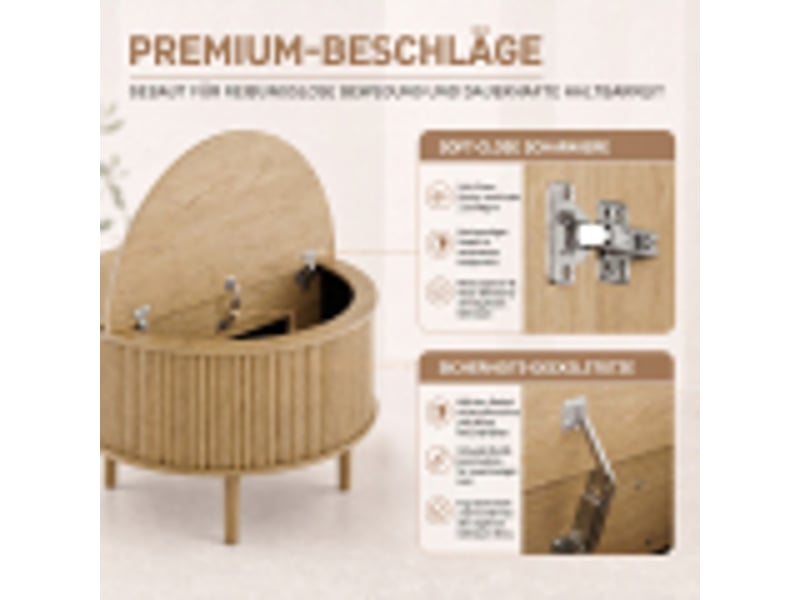  Table basse ronde relevable – 80x80x 51.5 cm – plateau relevable &amp; double coffre – bois - naturel  - Conforama D
