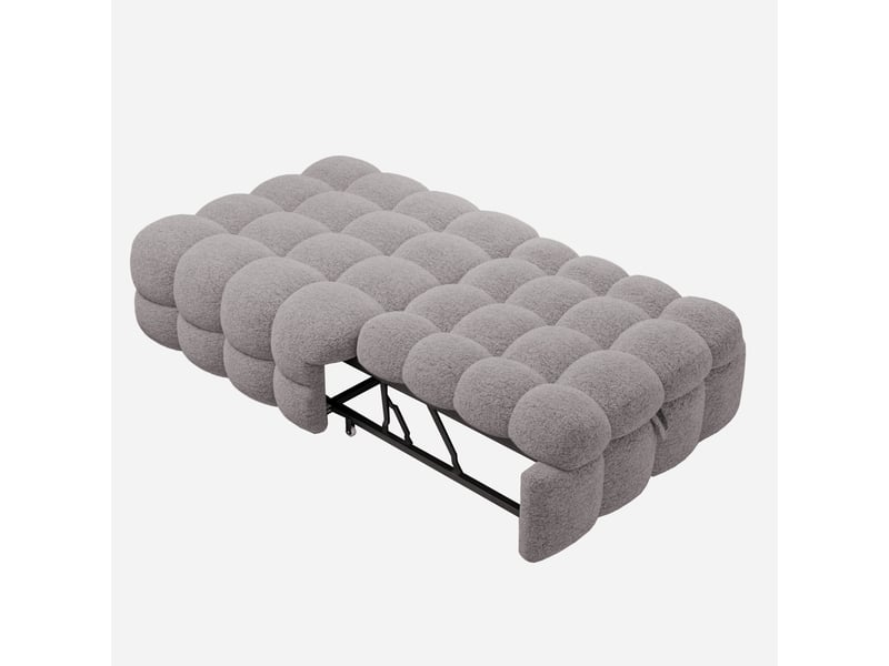 Lit gigogne enfant 70x180 cm, canapé-lit 2 en 1, style minimaliste, tissu teddy gris - Conforama A