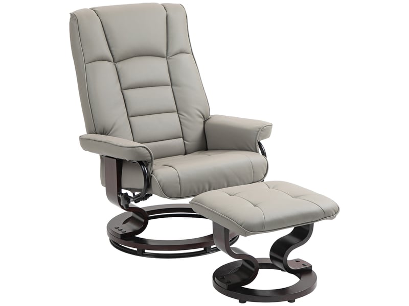 Fauteuil relax inclinable pivotant réglable avec repose-pied bois synthétique gris  - Conforama A