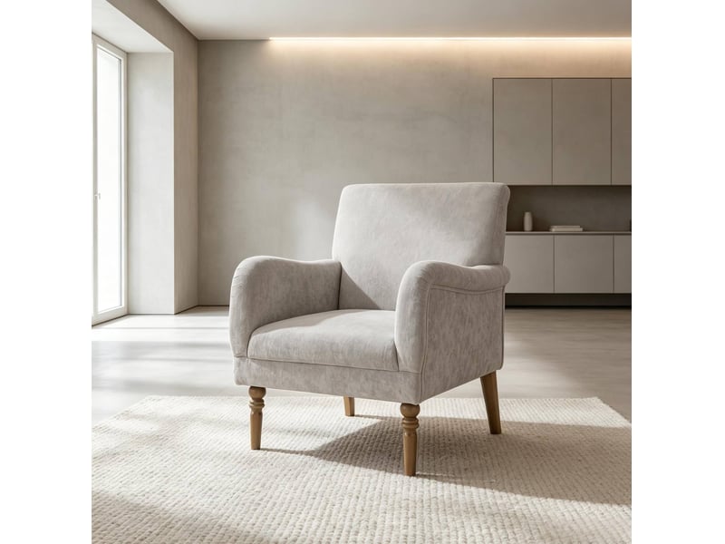  Fauteuil à dossier haut modenvie 1 place, assise large, 70 x 75 x 88 cm, revêtement effet lin gris, pieds en bois d'hévéa  - Conforama D