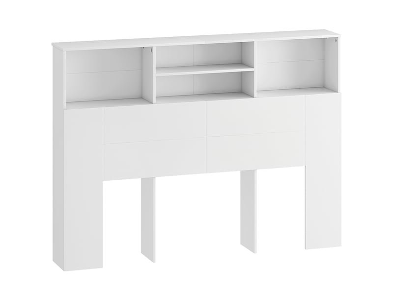  Tête de lit sur pied avec rangements, accessoire de lit 4 compartiments ouverts, 140 x 19 x 103,5 cm, blanc  - Conforama B