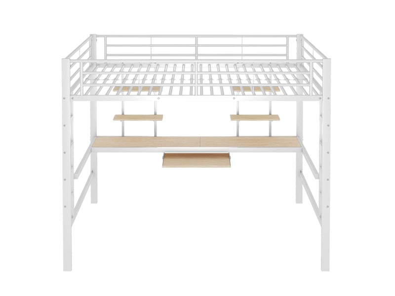 Lit mezzanine avec bureau et 2 bibliothèques en métal blanc 140x200 cm - Conforama A