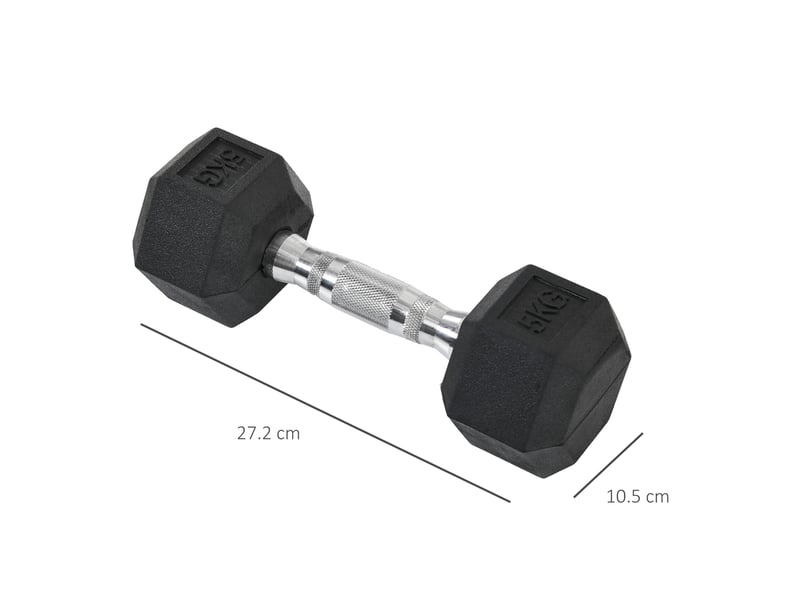  Lot de 2 haltères hexagonales de 5 kg en caoutchouc avec poignée antidérapante, noires  - Conforama E