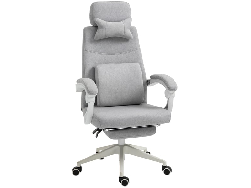  Chaise de bureau ergonomique avec appui-tête et soutien lombaire, réglable en hauteur, avec repose-pieds et dossier haut, grise, 62 x 68 x 117-127 cm  - Conforama A