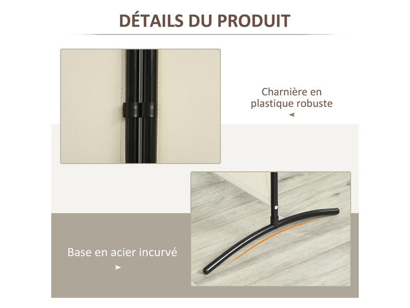  Paravent 3 panneaux dim. 2,53l x 0,5l x 1,82h m store latéral brise-vue paravent sur pied métal séparateur polyester  - Conforama R
