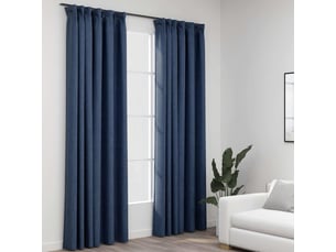 Lot de 2 rideaux occultants, rideaux black-out aspect lin avec crochets bleu 140x225cm cf44510