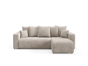 Canapé d'angle réversible convertible   4 places Velours beige avec coffre de rangement