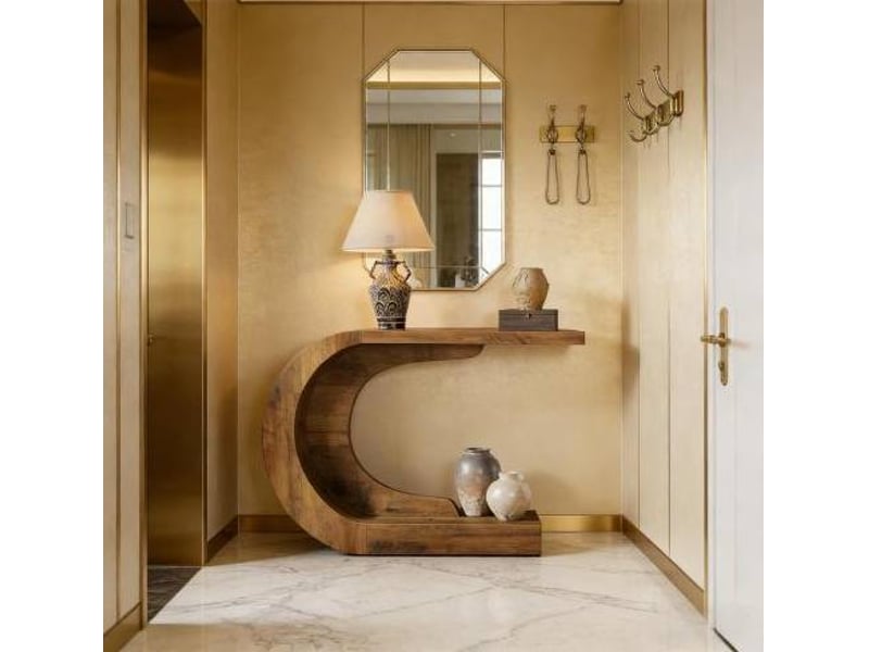  Console en c avec plateau long, design contemporain pour entrée et salon, en bois brun rustique, 110 × 35 × 75 cm  - Conforama D