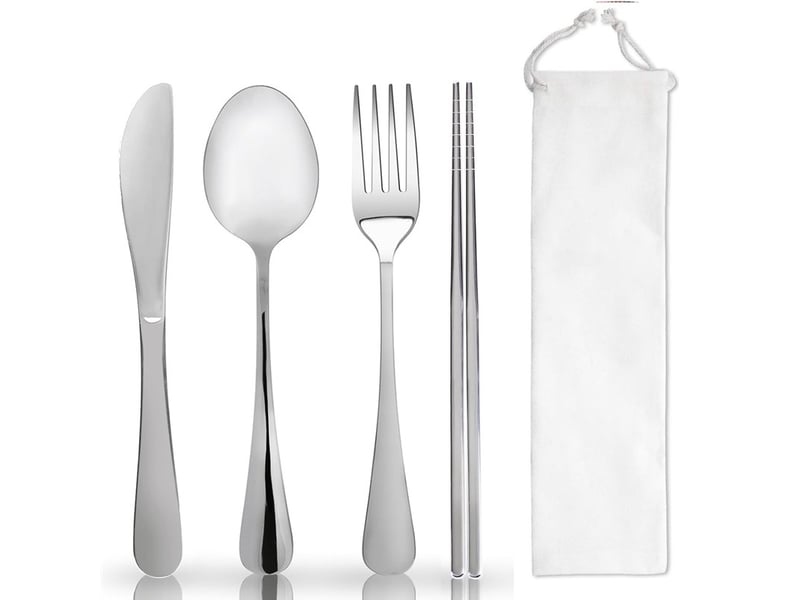 Un ensemble de couverts de voyage, un ensemble de couverts portables, en acier inoxydable, comprenant une fourchette et une cuillère - argent - Conforama A