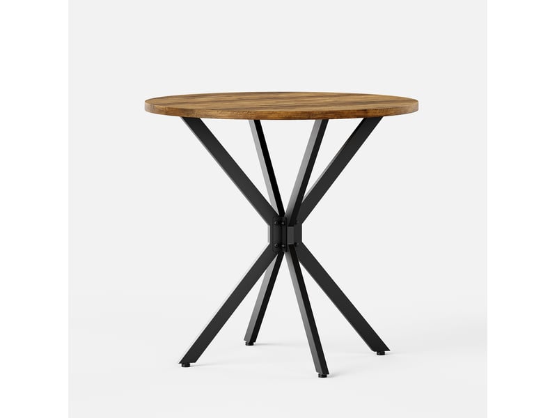  Elvmi table ronde style campagne pour 2 personnes plateau aspect chene retro brun pieds croises noirs en acier stable avec pieds reglables pour cuisine salle a manger salon et bureau a domicile 80 x 80 x 75 cm  - Conforama A